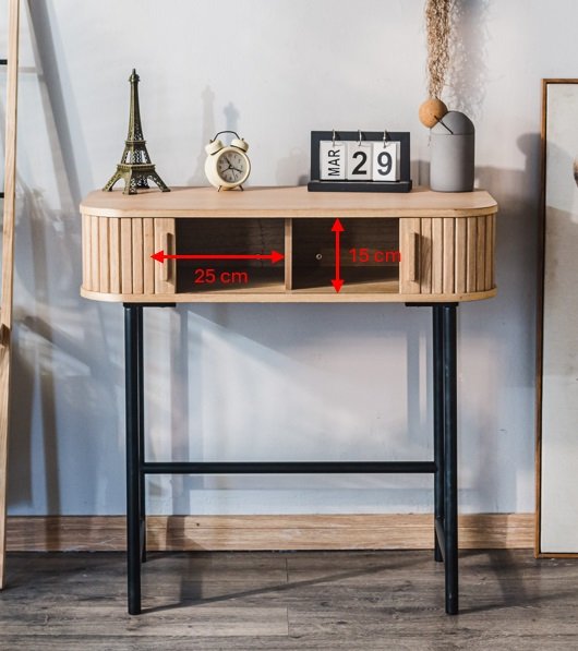 NORDLYS Nagano konsollbord, m. 2 drer - naturlig bk og metall (80x40)