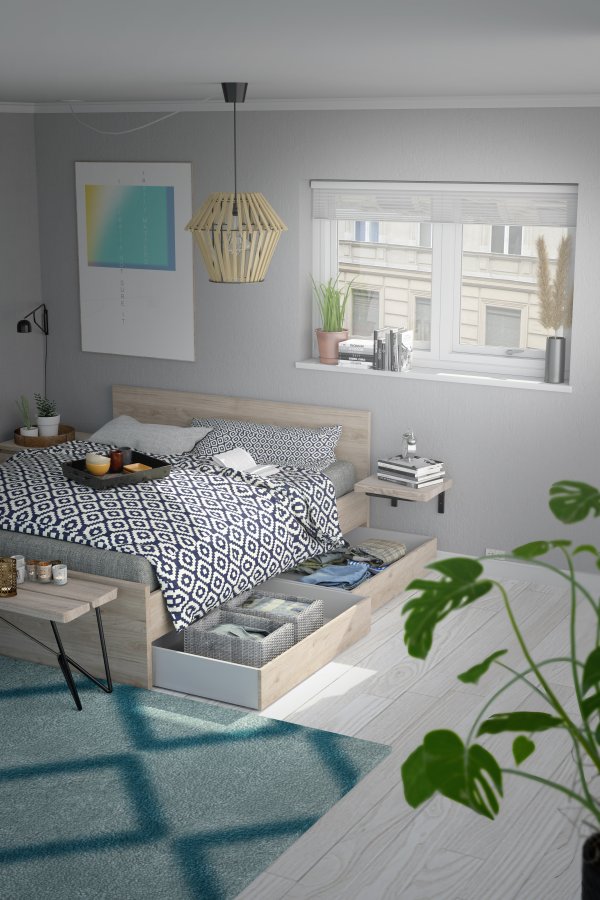 TVILUM Naia natbord, m. 2 skuffer - Jackson Hickory natur spnplade (40.4x50)