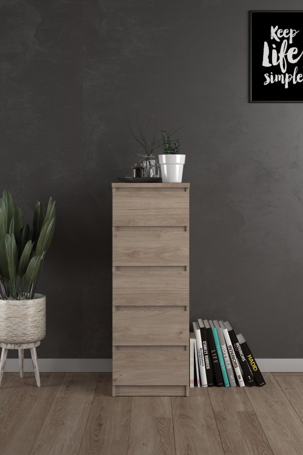 TVILUM Naia Kommode, m. 5 skuffer - Jackson Hickory natur spnplade
