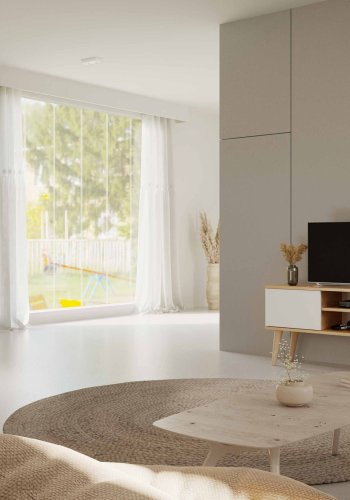 KOCOT RTV Toronto TV-bord, m. 2 drer og 1 hylle - naturlig og hvitt tre (120x35)