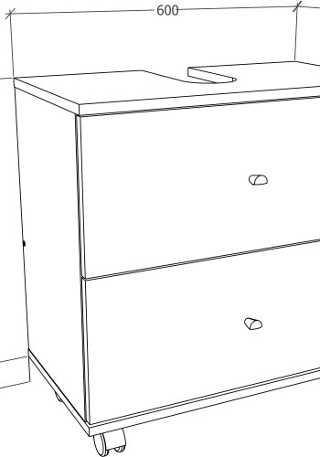 VCM NORDIC Nilosi L Badezimmer-Unterschrank, m. 2 Schubladen und 4 Rollen - Weiß und Naturmelamin