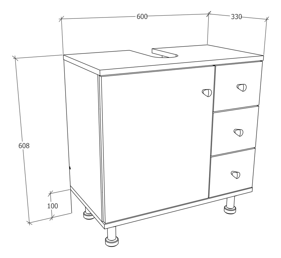 VCM NORDIC Nilosi M underskap for bad, m. 1 dr og 3 skuffer - hvit melamin