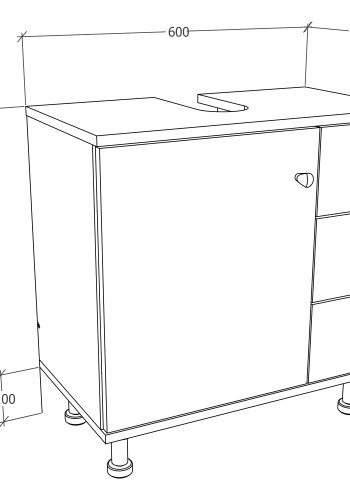 VCM NORDIC Nilosi M Badezimmer-Unterschrank, mit 1 Tür und 3 Schubladen – Melamin weiß und natur
