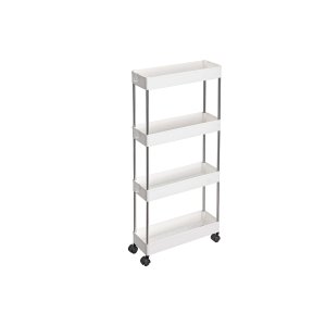 SONGMICS F�rvaringsvagn med 4 v�ningar p� hjul, Plastf�rvaringsenhet, Platsbesparande hyllorganisat�r f�r sm� utrymmen, Badrum/K�k, 40 x 12,5 x 88 cm, Vit KSC08WT