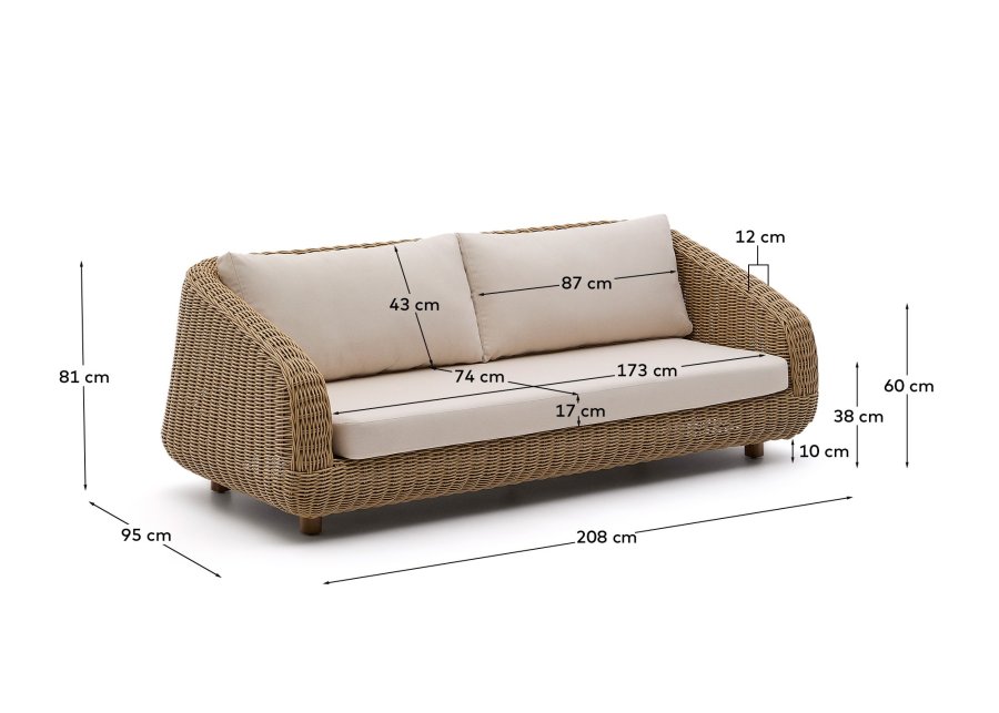 KAVE HOME Meria 3-pers. havesofa, m. hynder - syntetisk rattan og akacietr� (B:208)