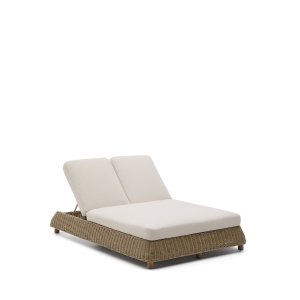 KAVE HOME Meria dobbelt solstol, m. justerbar rygln, beige hynder - ecru/lysebrun syntetisk rattan