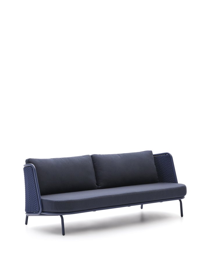 KAVE HOME Sedalis utendrs 3-seters sofa i aluminium og bltt tau 210 cm