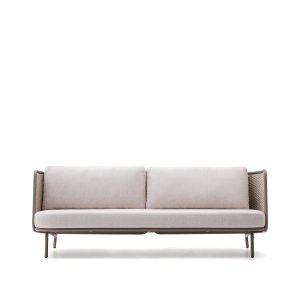 KAVE HOME Sedalis udendrs 3 pers. sofa, m. hynder - taupe tovsnor og aluminium (210cm)