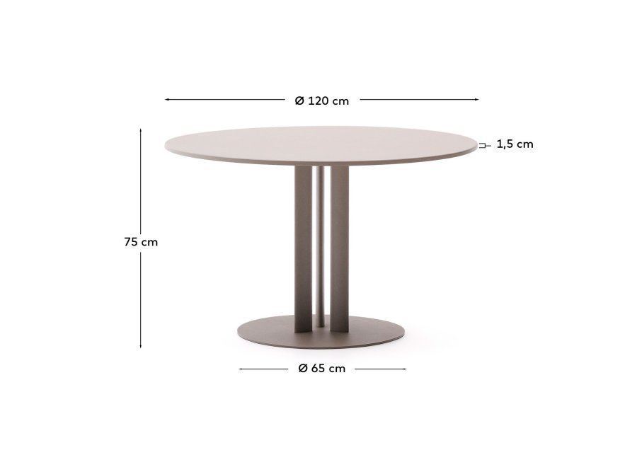 KAVE HOME Sedalis rundt utebord i stl med taupe aluminiumsplate 120 cm