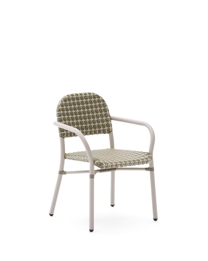 KAVE HOME Tuccia hagestol, med armlener - beige/grnn syntetisk rotting og beige aluminium