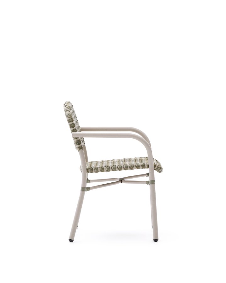 KAVE HOME Tuccia hagestol, med armlener - beige/grnn syntetisk rotting og beige aluminium