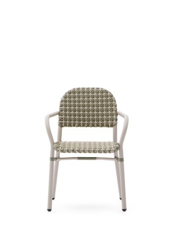 KAVE HOME Tuccia hagestol, med armlener - beige/grnn syntetisk rotting og beige aluminium