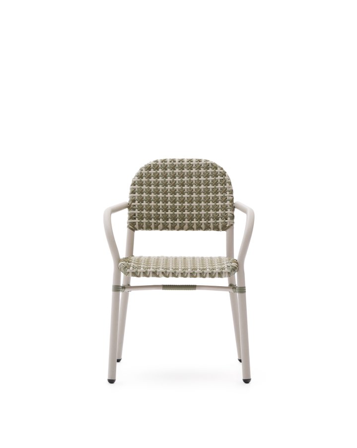 KAVE HOME Tuccia hagestol, med armlener - beige/grnn syntetisk rotting og beige aluminium