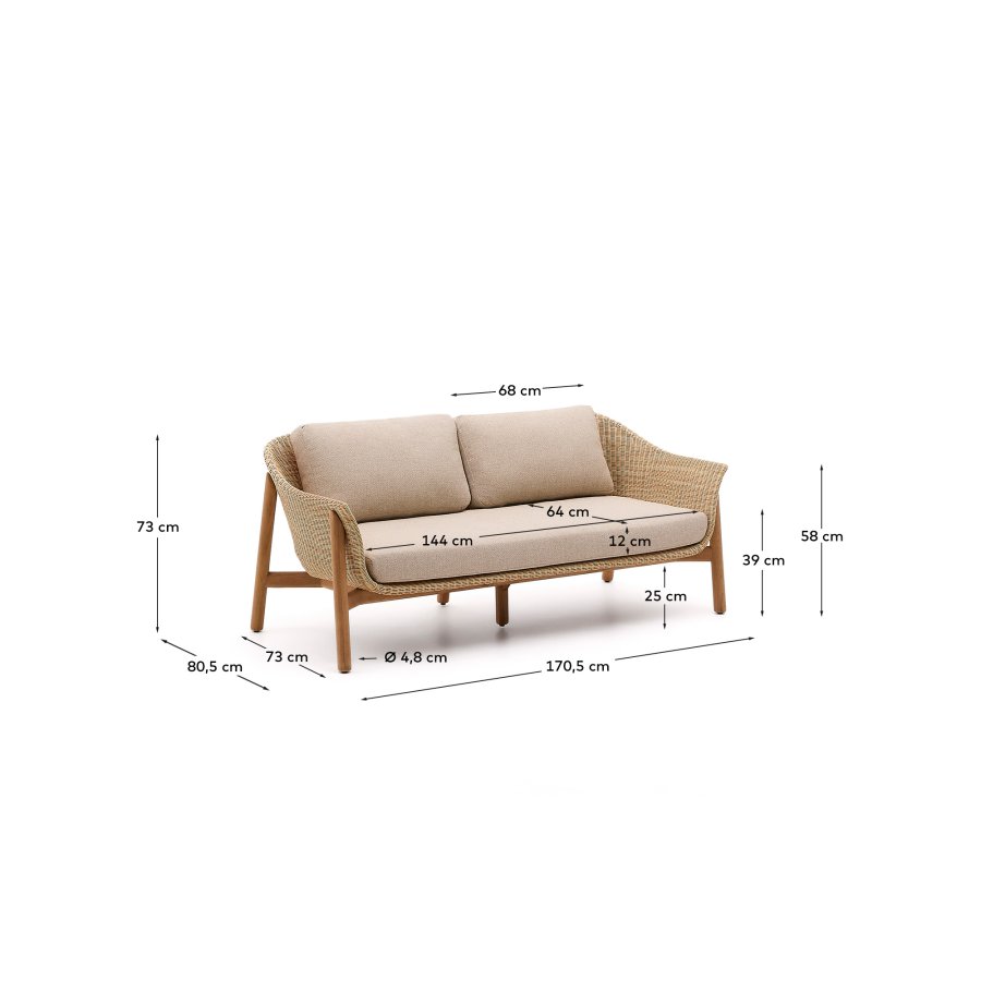 KAVE HOME Galea 2-seters sofa i FSC 100 % heltre teak og syntetisk rotting 170,5 cm