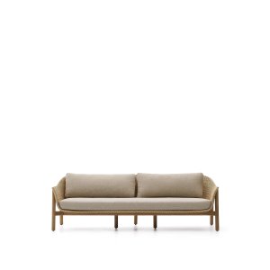 KAVE HOME Galea udendrs 3 pers. sofa, m. armln og hynder - syntetisk rattan og teaktr (223cm)