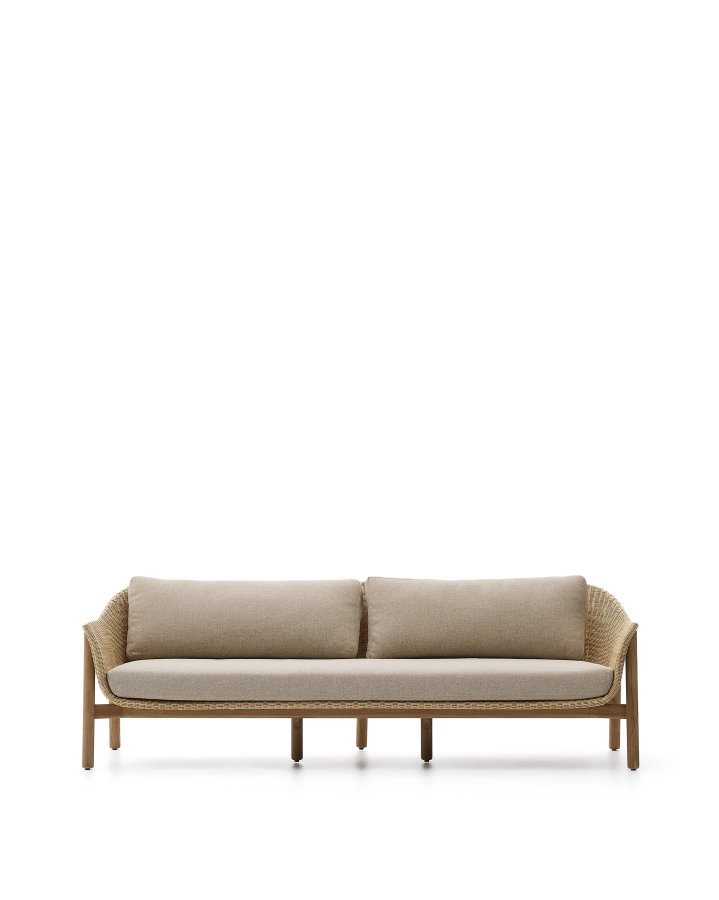 KAVE HOME Galea 3-seters sofa i FSC 100 % heltre teak og syntetisk rotting 223 cm