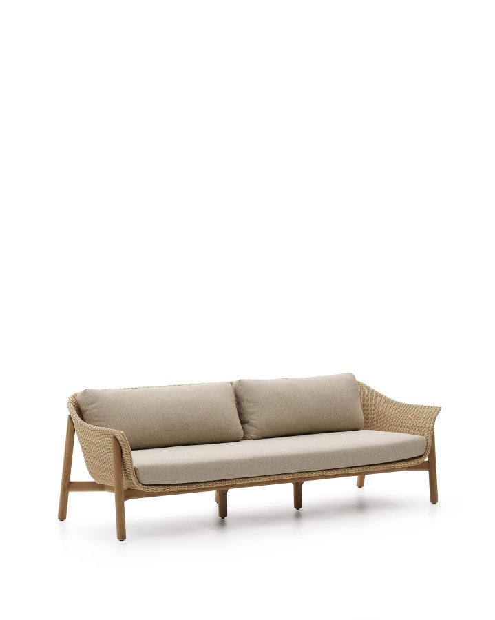 KAVE HOME Galea 3-seters sofa i FSC 100 % heltre teak og syntetisk rotting 223 cm