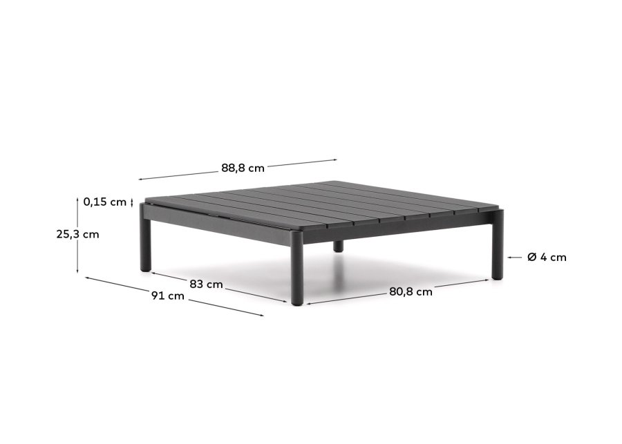 KAVE HOME Sorells utendrs salongbord, rektangulrt - gr aluminium (89x91)