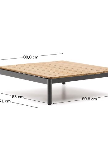KAVE HOME Sorells Outdoor-Couchtisch, rechteckig – Teakholz und graues Aluminium (89 x 91)