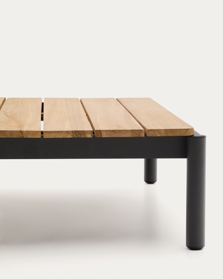 KAVE HOME Sorells Outdoor-Couchtisch, rechteckig – Teakholz und graues Aluminium (89 x 91)