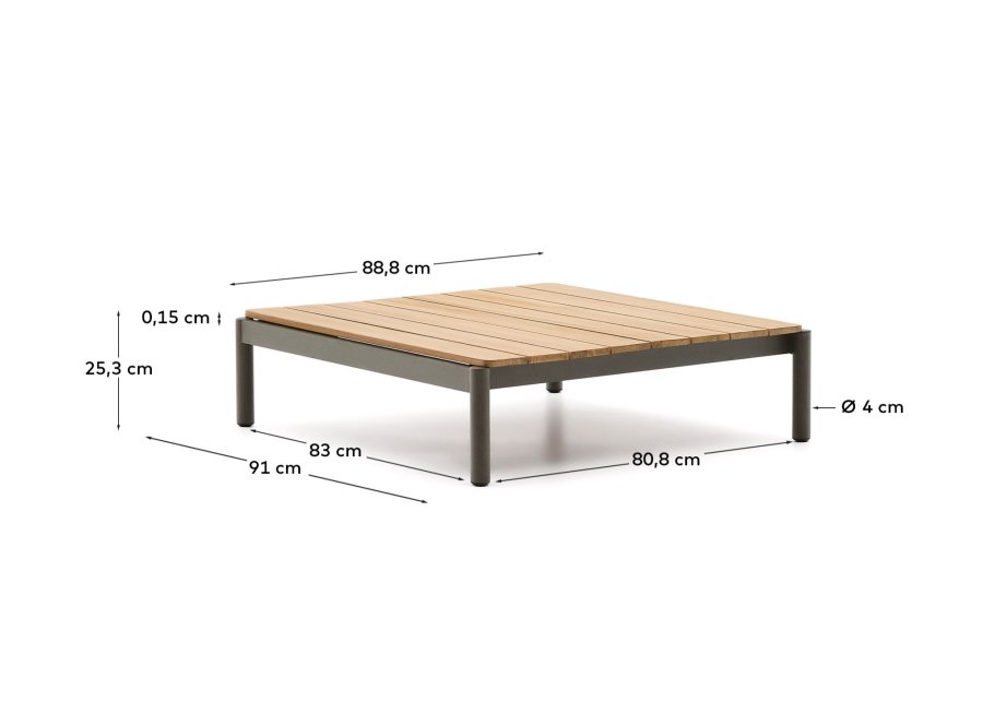  KAVE HOME Sorell salongbord i grnn aluminium og teak 89 x 91 cm FSC 100%