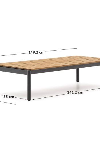 KAVE HOME Sorell salongbord i grtt aluminium og teak 63 x 149,2 cm FSC 100%