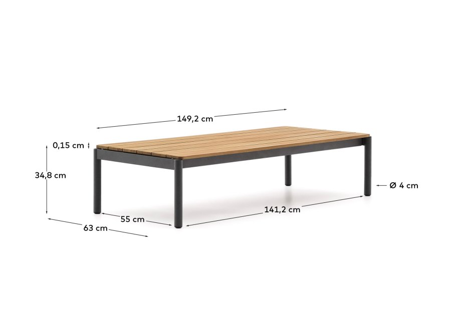 KAVE HOME Sorell salongbord i grtt aluminium og teak 63 x 149,2 cm FSC 100%