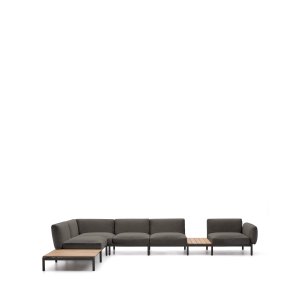 KAVE HOME Sorells udend�rs modul�r 5-pers. hj�rnesofa - gr� stof og gr� aluminium