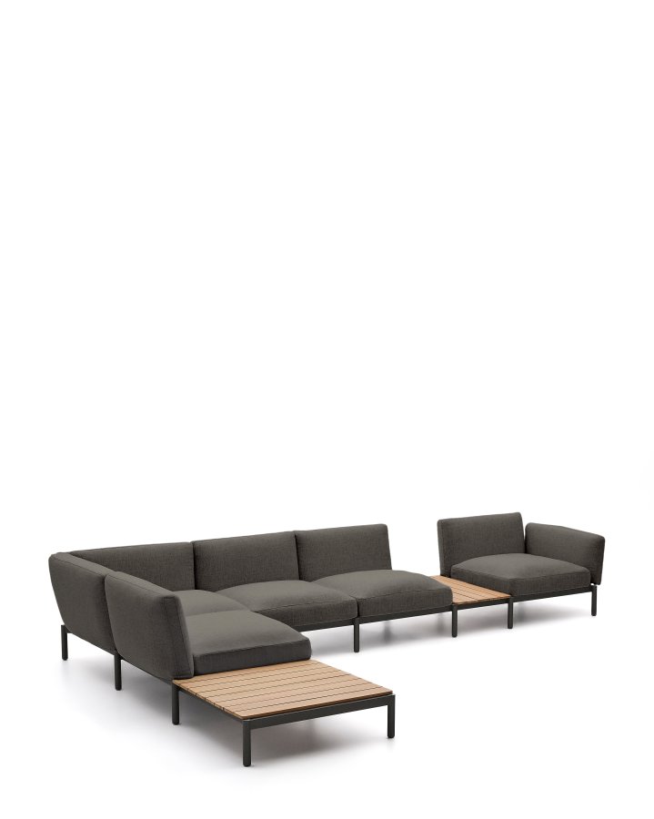  KAVE HOME Sorells udend�rs modul�r 5-pers. hj�rnesofa - gr� stof og gr� aluminium