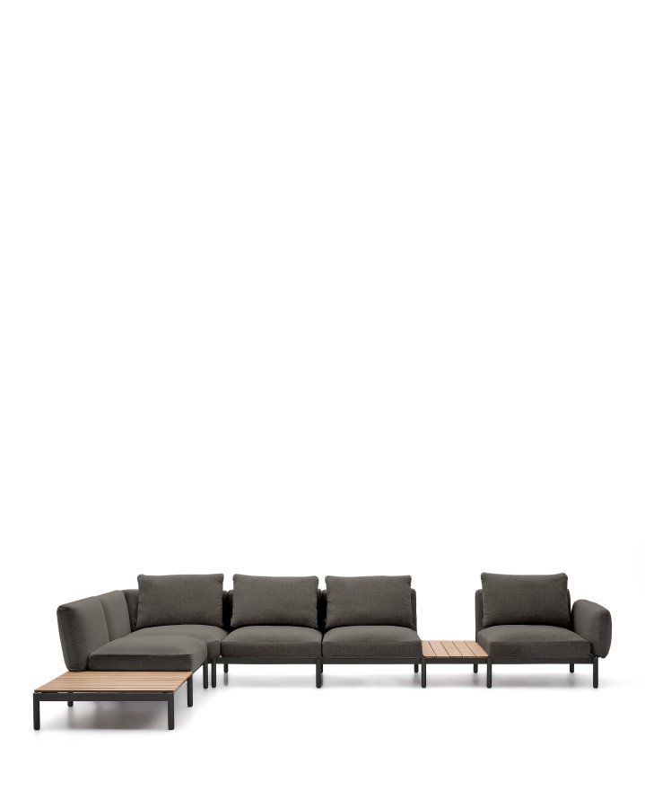 KAVE HOME Sorells udend�rs modul�r 5-pers. hj�rnesofa - gr� stof og gr� aluminium