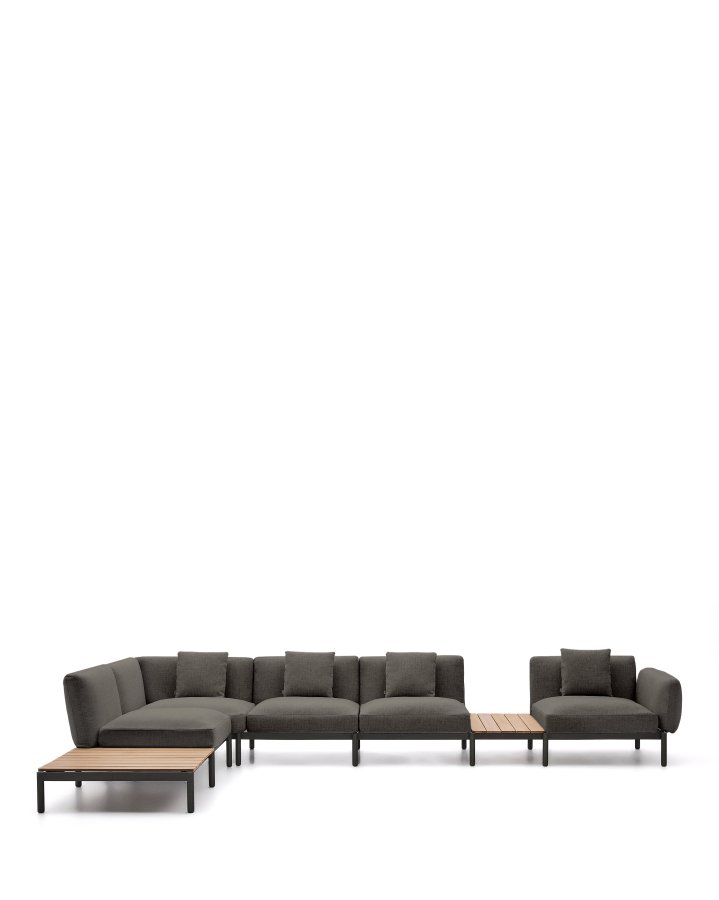  KAVE HOME Sorells udend�rs modul�r 5-pers. hj�rnesofa - gr� stof og gr� aluminium