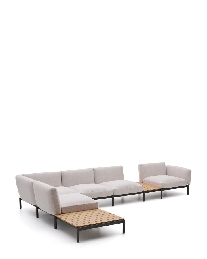 KAVE HOME Sorells udend�rs modul�r 5-pers. hj�rnesofa - beige stof og gr�n aluminium