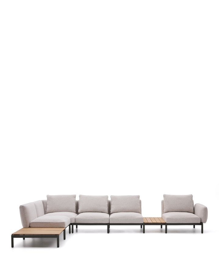 KAVE HOME Sorells udend�rs modul�r 5-pers. hj�rnesofa - beige stof og gr�n aluminium