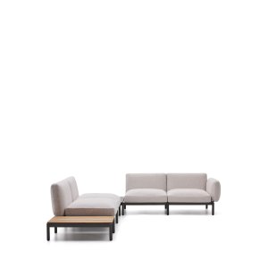 KAVE HOME Sorells udend�rs modul�r 4-pers. hj�rnesofa - beige stof og gr� aluminium