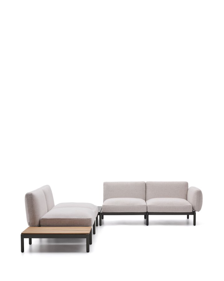 KAVE HOME Sorells udend�rs modul�r 4-pers. hj�rnesofa - beige stof og gr� aluminium