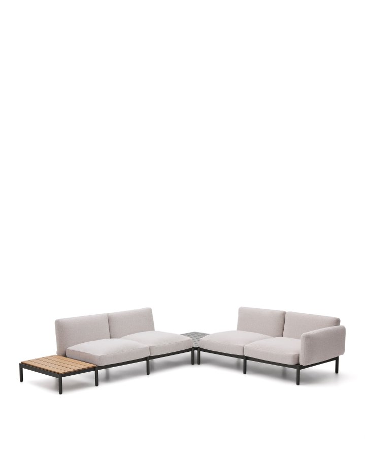 KAVE HOME Sorells udend�rs modul�r 4-pers. hj�rnesofa - beige stof og gr� aluminium