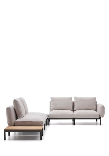 KAVE HOME Sorells udend�rs modul�r 4-pers. hj�rnesofa - beige stof og gr� aluminium