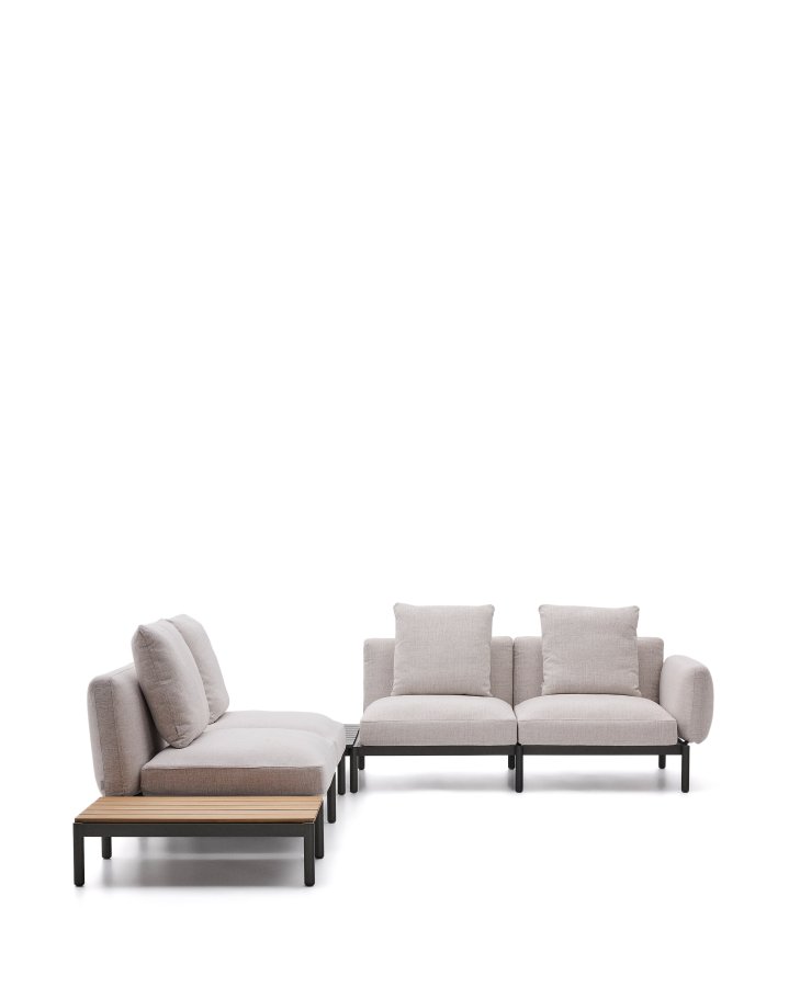 KAVE HOME Sorells udend�rs modul�r 4-pers. hj�rnesofa - beige stof og gr� aluminium