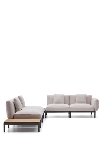 KAVE HOME Sorells udend�rs modul�r 4-pers. hj�rnesofa - beige stof og gr� aluminium