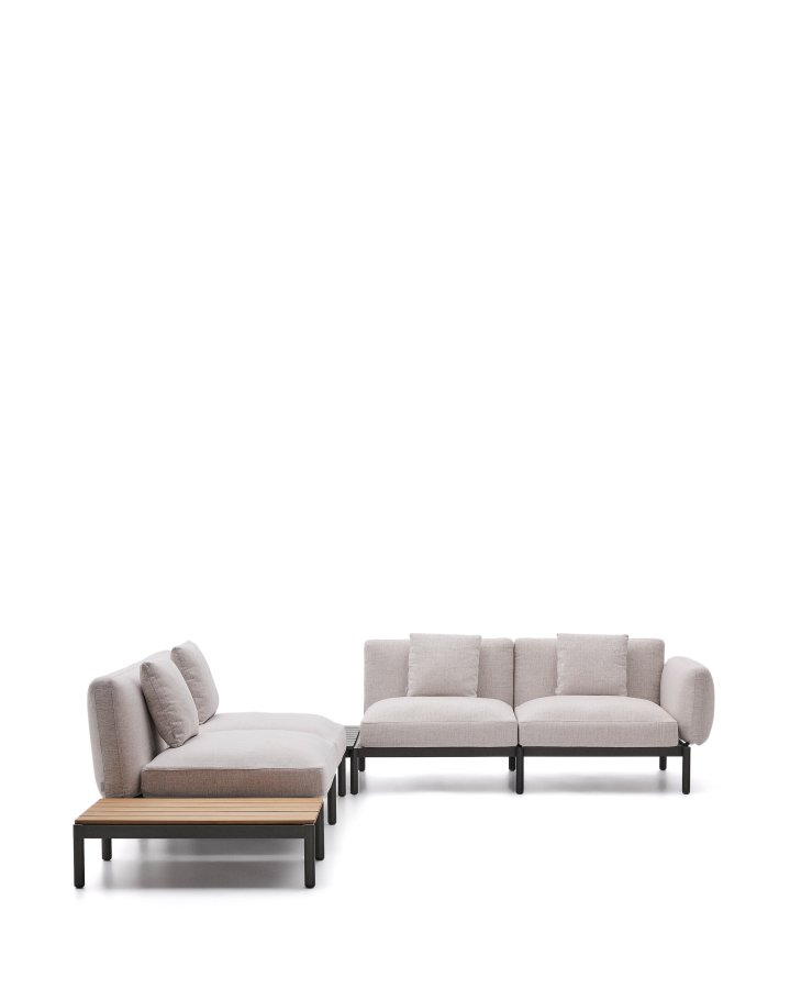 KAVE HOME Sorells udend�rs modul�r 4-pers. hj�rnesofa - beige stof og gr� aluminium