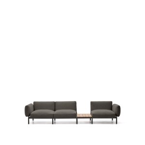 KAVE HOME Sorells udend�rs modul�r 3-personers sofa med gr�t polstring og gr�t aluminium med teaktr�sgulv