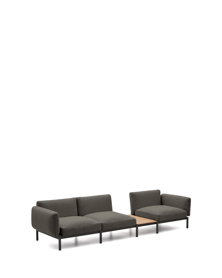 KAVE HOME Sorells udend�rs modul�r 3-personers sofa med gr�t polstring og gr�t aluminium med teaktr�sgulv