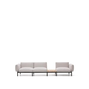 KAVE HOME Sorells udend�rs modul�r 3-personers sofa med beige polstring og gr� aluminium med teaktr�sunderlag