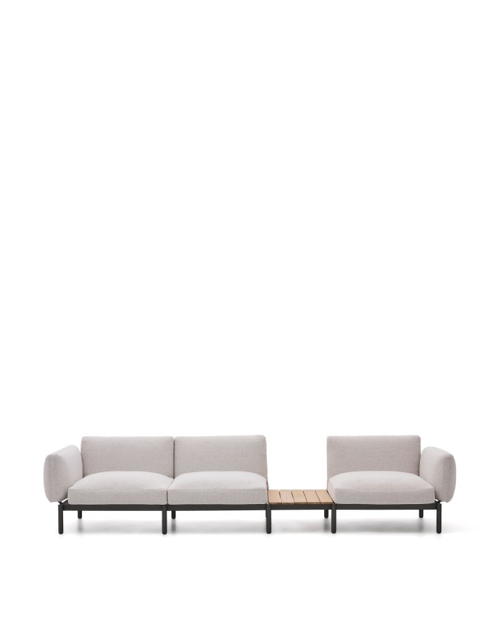 KAVE HOME Sorells udend�rs modul�r 3-personers sofa med beige polstring og gr� aluminium med teaktr�sunderlag