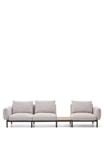KAVE HOME Sorells udend�rs modul�r 3-personers sofa med beige polstring og gr� aluminium med teaktr�sunderlag