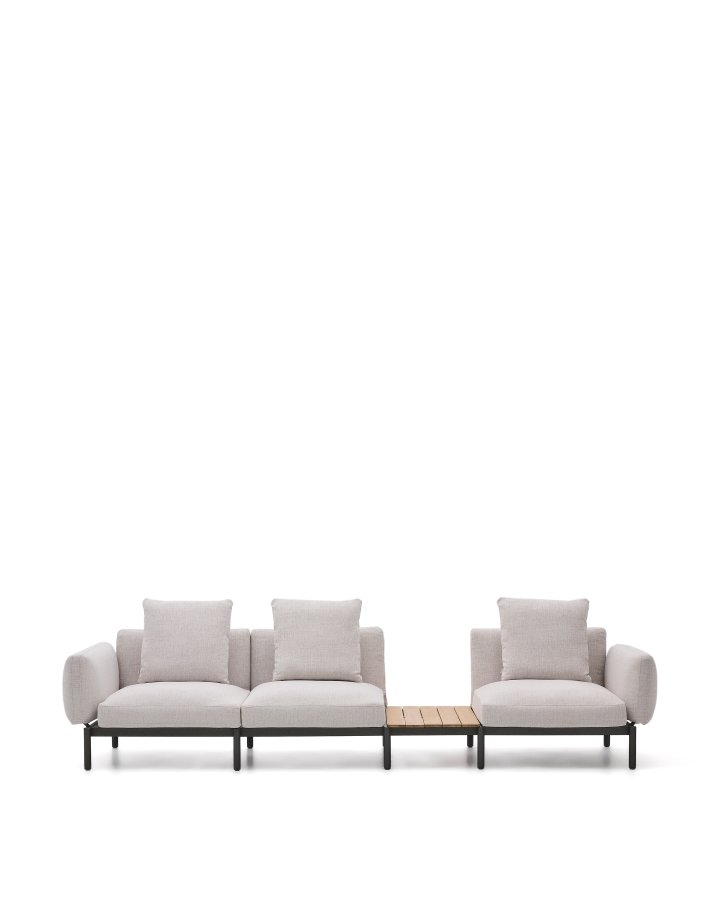 KAVE HOME Sorells udend�rs modul�r 3-personers sofa med beige polstring og gr� aluminium med teaktr�sunderlag