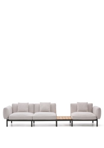 KAVE HOME Sorells udend�rs modul�r 3-personers sofa med beige polstring og gr� aluminium med teaktr�sunderlag