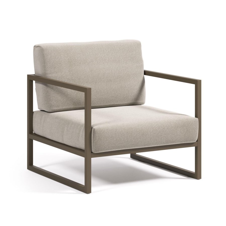 KAVE HOME Comova udendrs lnestol, m. armln - lysegr stof og grn aluminium