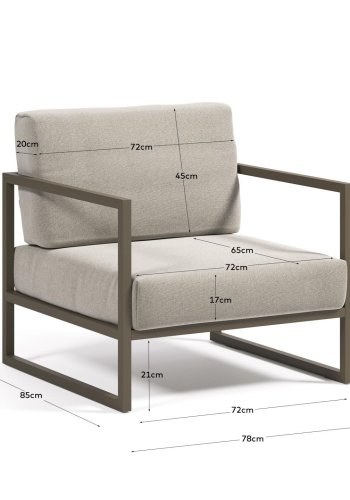 KAVE HOME Comova udendrs lnestol, m. armln - lysegr stof og grn aluminium