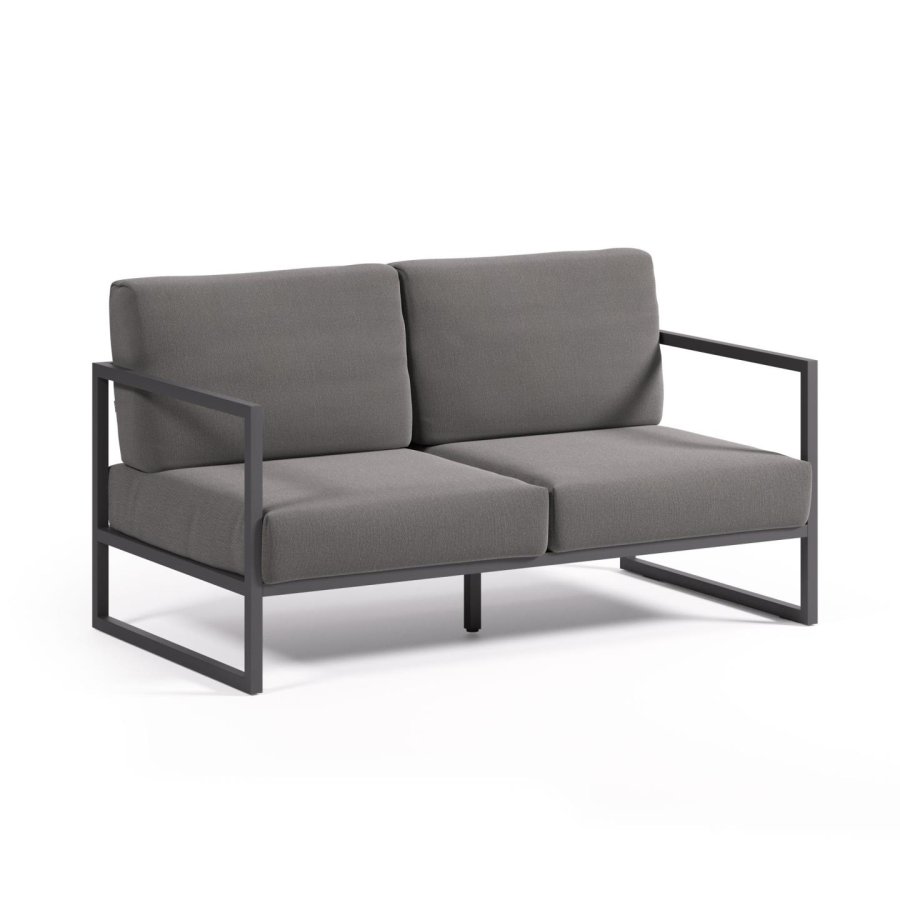 KAVE HOME Comova 2-manns hagesofa - m�rkegr�tt stoff og sort aluminium